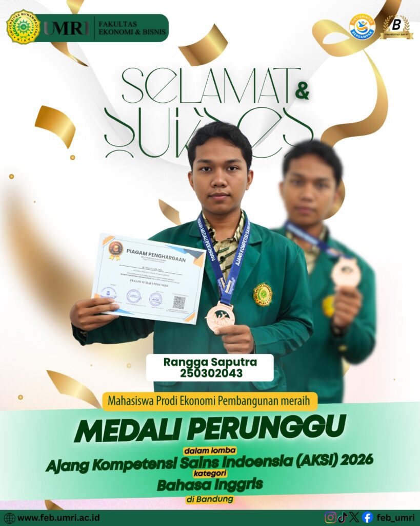 Mahasiswa Ekonomi Pembangunan FEB Raih Medali Perunggu pada Ajang Kompetensi Sains Indonesia (AKSI) 2026 Kategori Bahasa Inggris