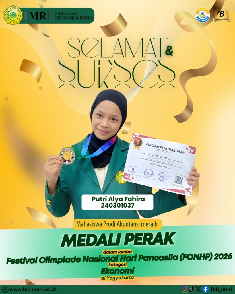 Mahasiswa Akuntansi UMRI Raih Medali Perak pada Festival Olimpiade Nasional Hari Pancasila (FONHP) 2026