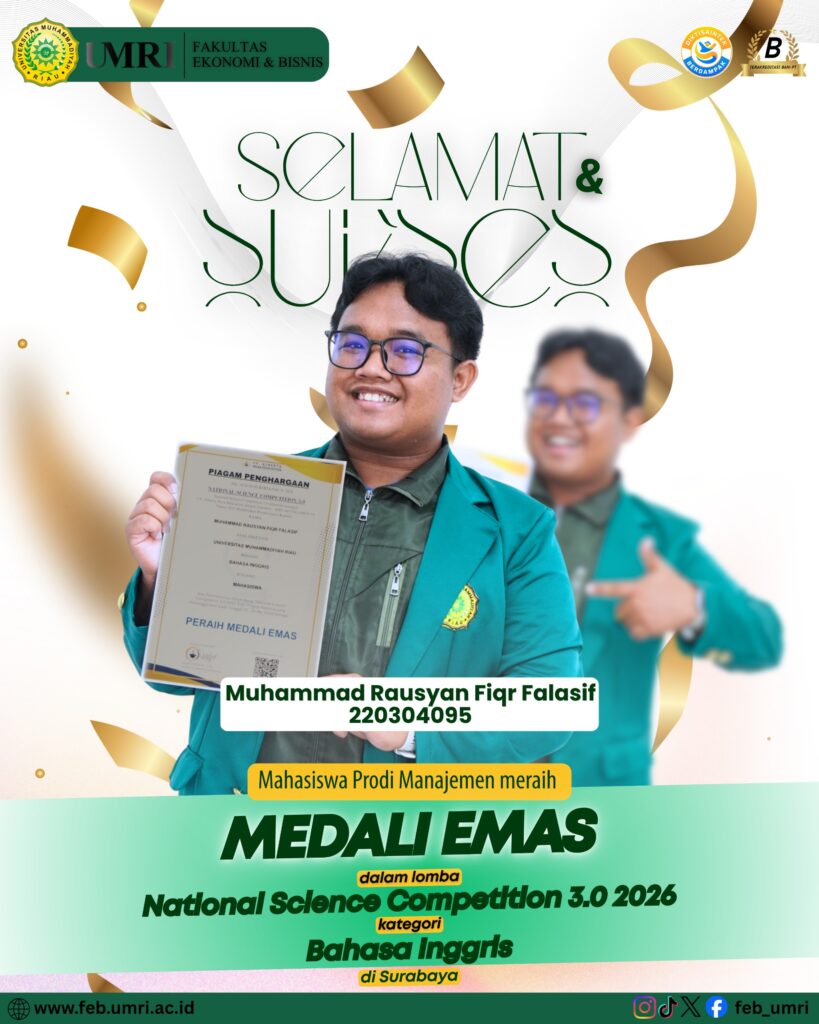 Mahasiswa Prodi Manajemen FEB UMRI Raih Medali Emas pada National Science Competition 3.0 2026 Kategori Bahasa Inggris